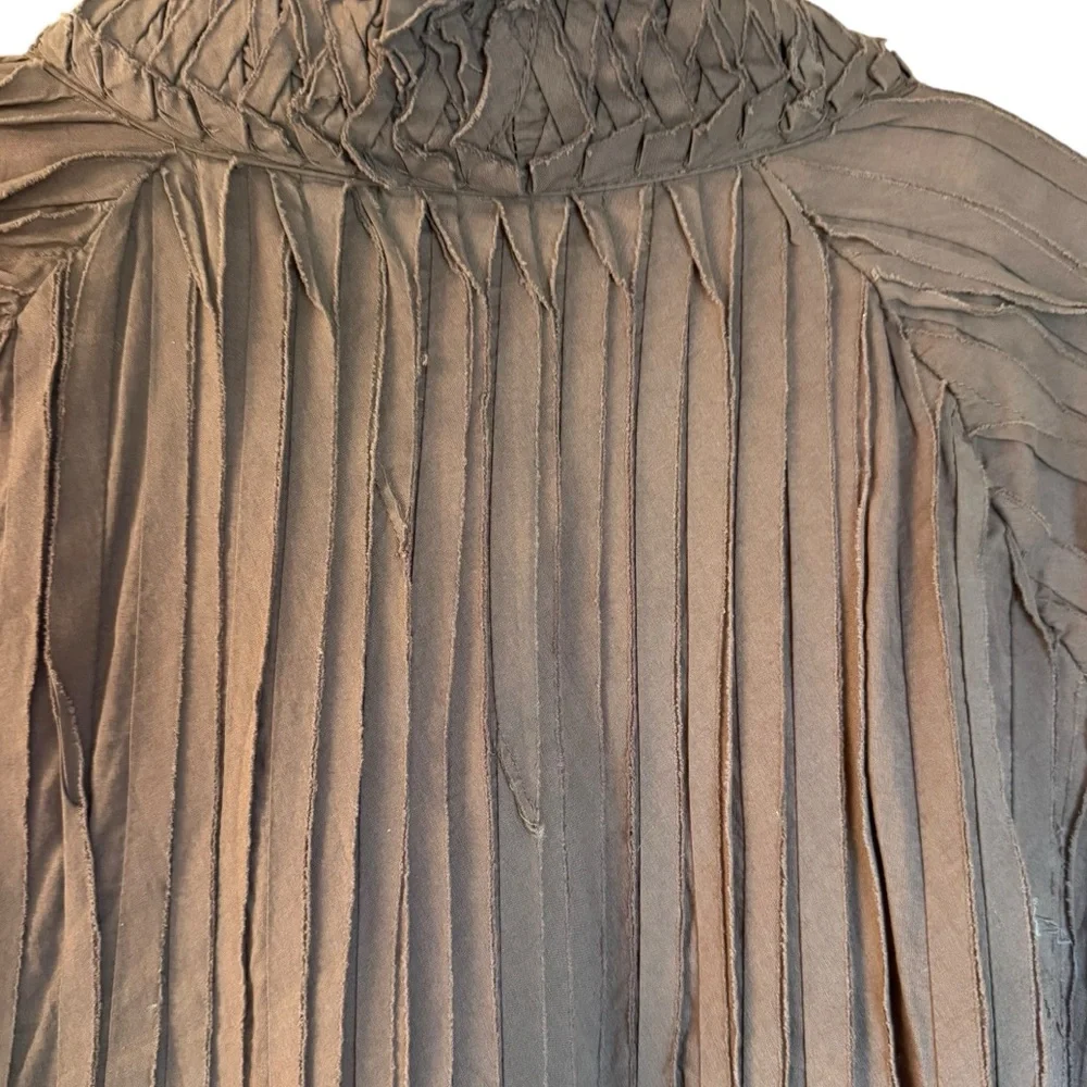 Chico’s Ombre Chocolate Brown Woven Ribbon Elbow Length Sleeve Open Jacket Top